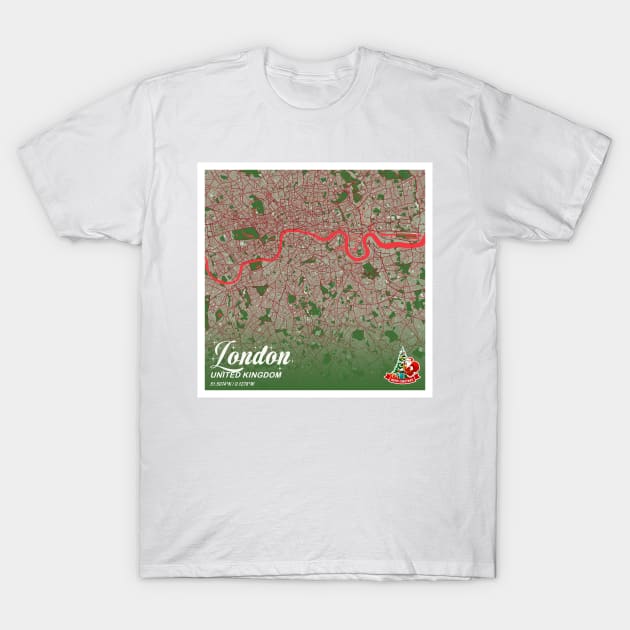 London - United Kingdom Christmas Map T-Shirt by tienstencil